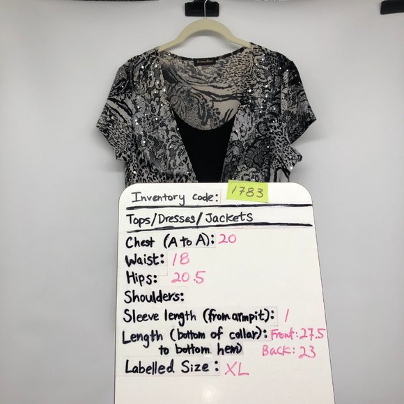 Brittany Black Grey Short Sleeve Abstract Layered Blouse size XL - Picture 15 of 16